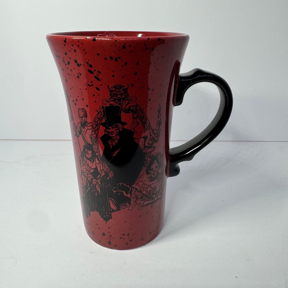 Disney Haunted Mansion Red Speckled Hatbox Ghost Stoneware Latte Mug 13oz 6 in.